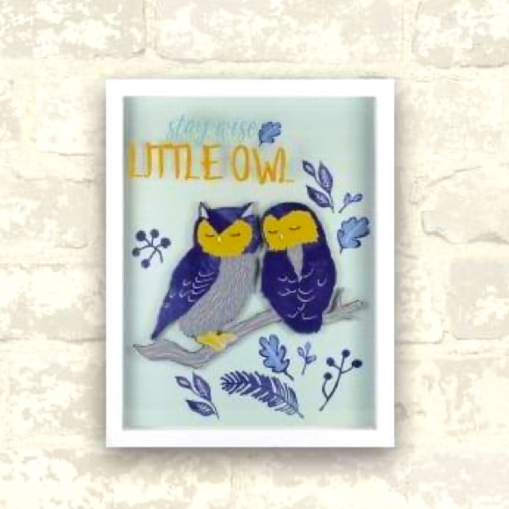 NWT Stay Wise Little Owl" Shadowbox Art Print by Roommates 8 X 10”
